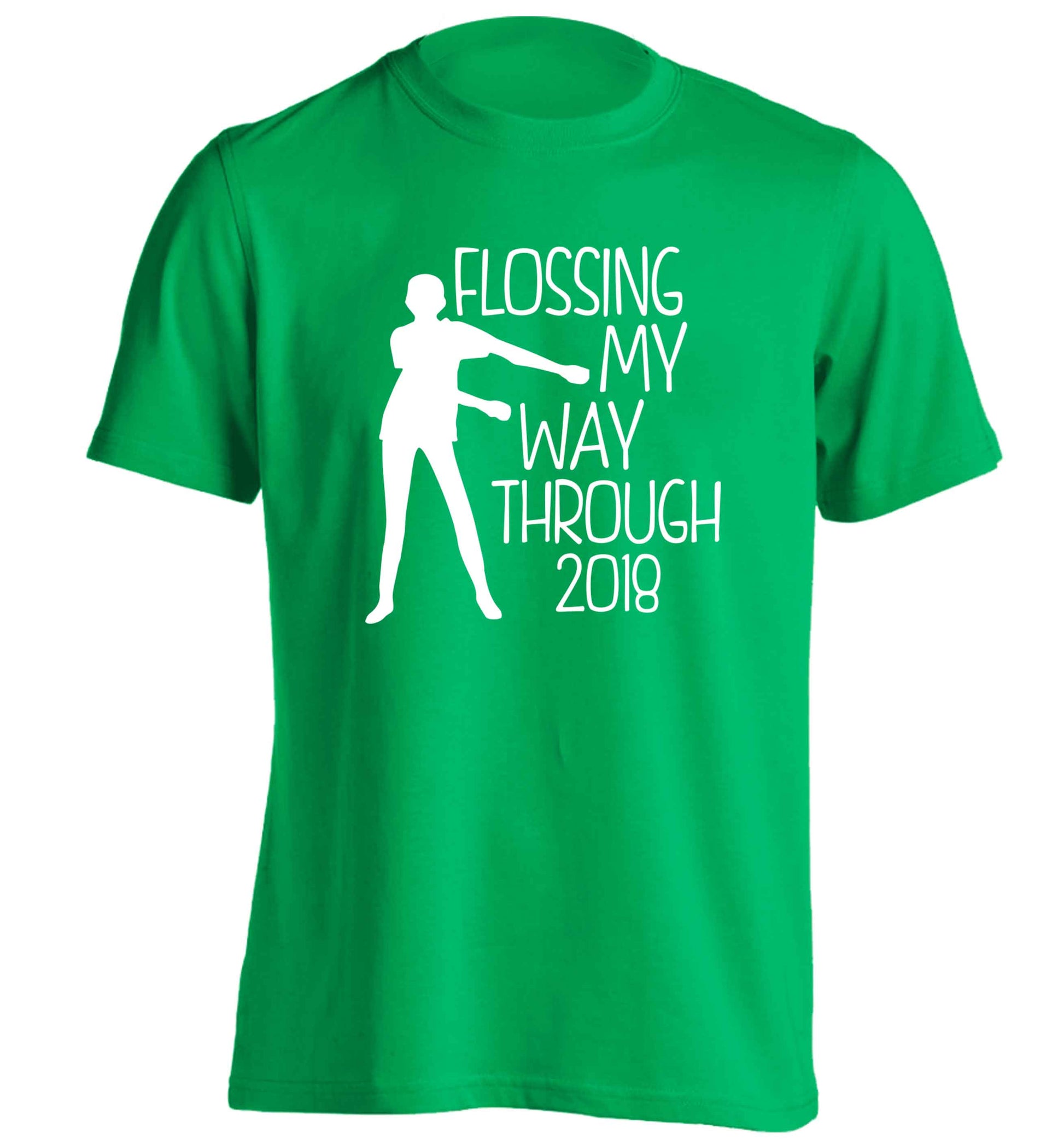 Flossing my way through 2018 adults unisex green Tshirt 2XL
