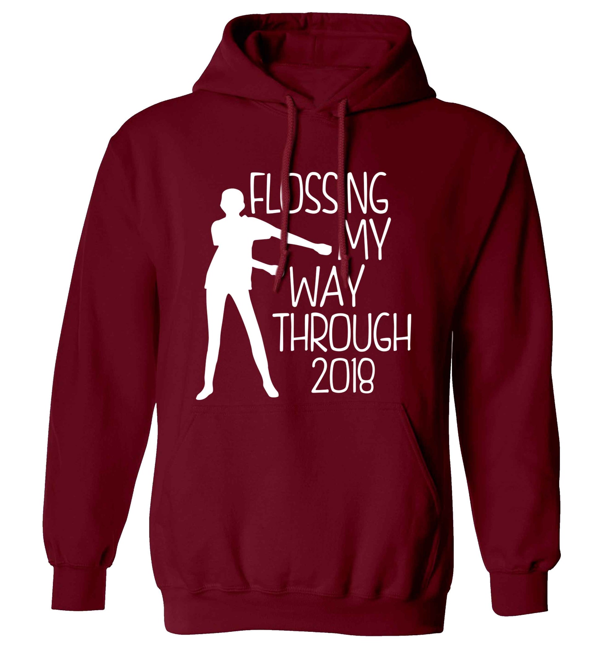 Flossing my way through 2018 adults unisex maroon hoodie 2XL