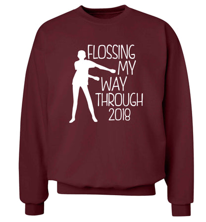 Flossing my way through 2018 Adult's unisex maroon Sweater 2XL