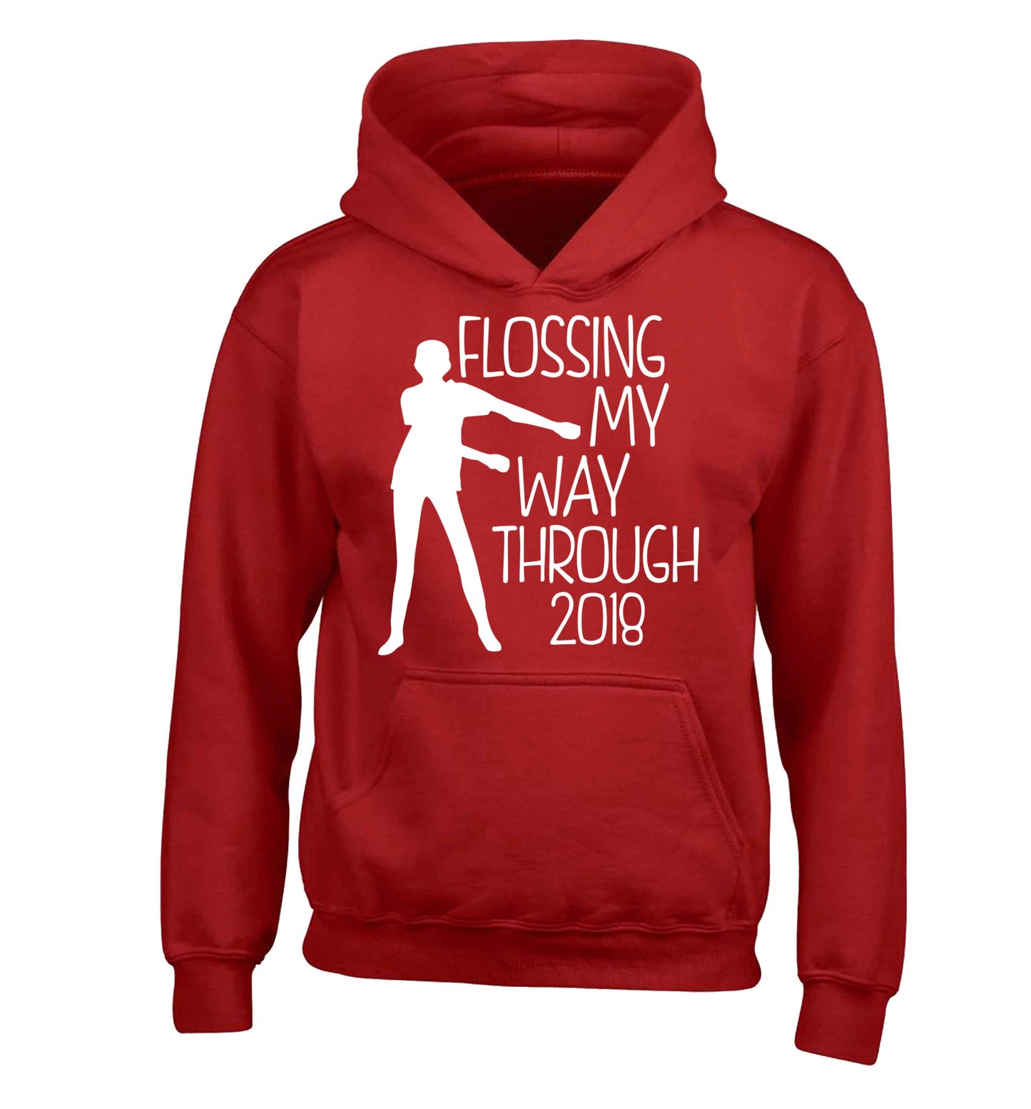 Flossing my way through 2018 children's red hoodie 12-13 Years