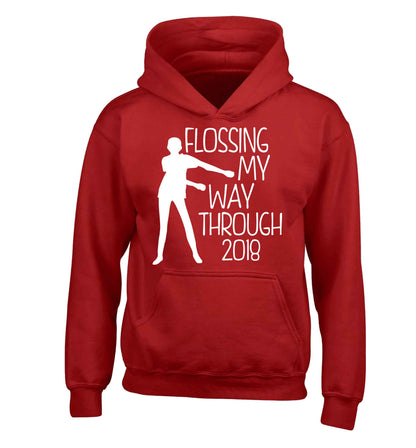 Flossing my way through 2018 children's red hoodie 12-13 Years