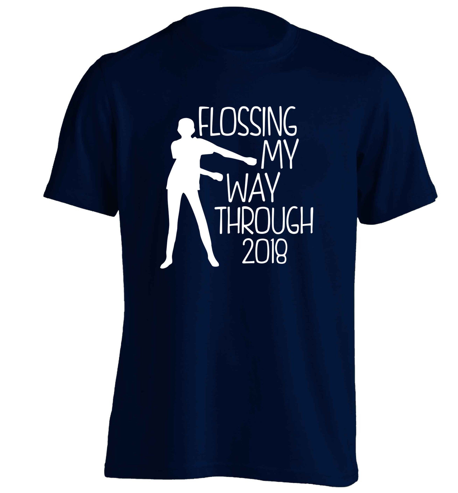 Flossing my way through 2018 adults unisex navy Tshirt 2XL