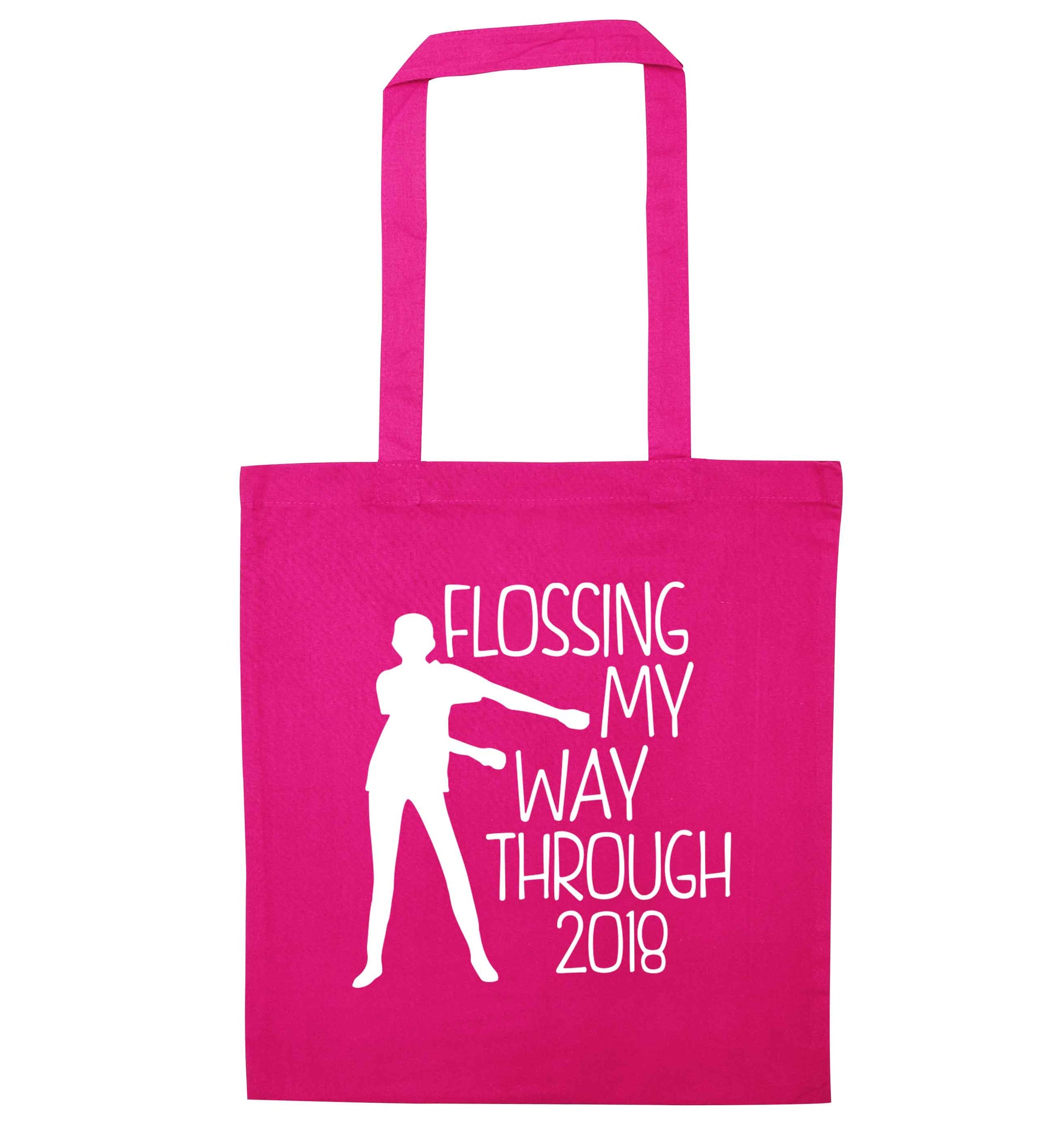 Flossing my way through 2018 pink tote bag