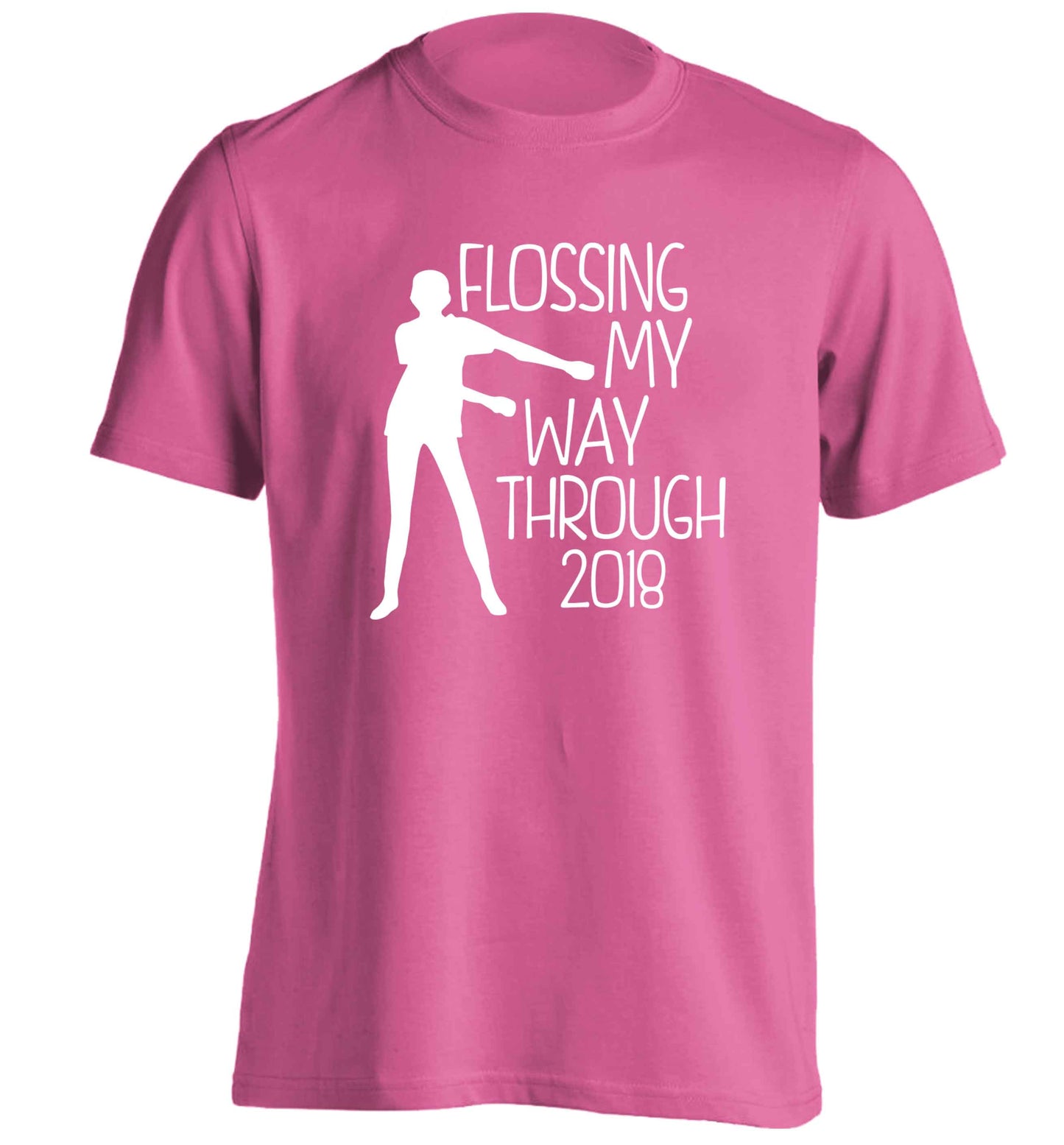 Flossing my way through 2018 adults unisex pink Tshirt 2XL