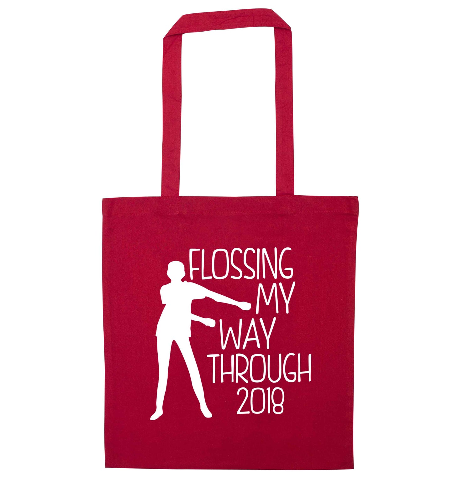 Flossing my way through 2018 red tote bag