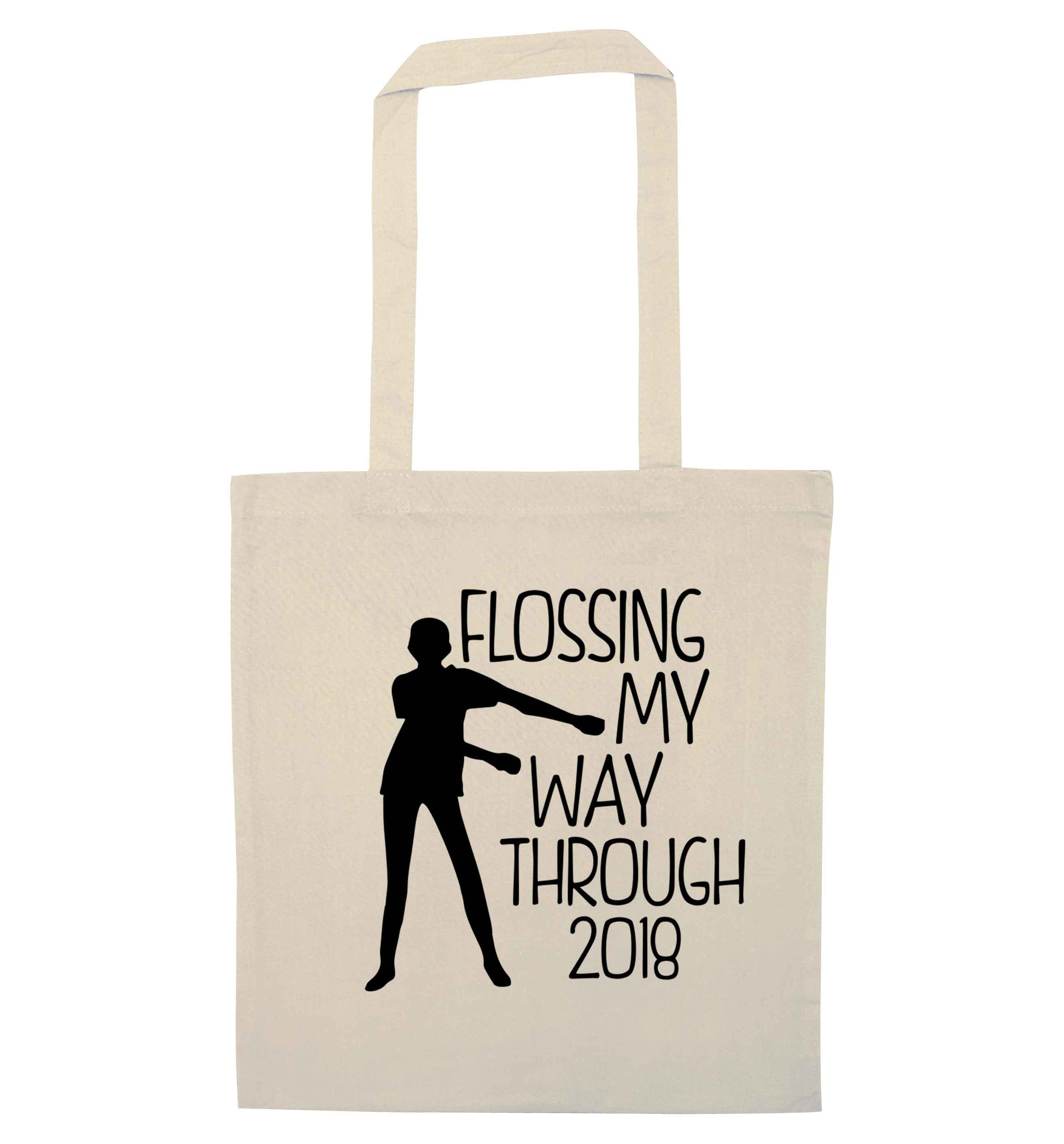 Flossing my way through 2018 natural tote bag