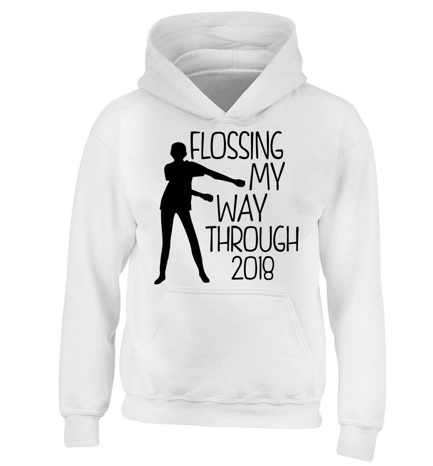 Flossing my way through 2018 children's white hoodie 12-13 Years