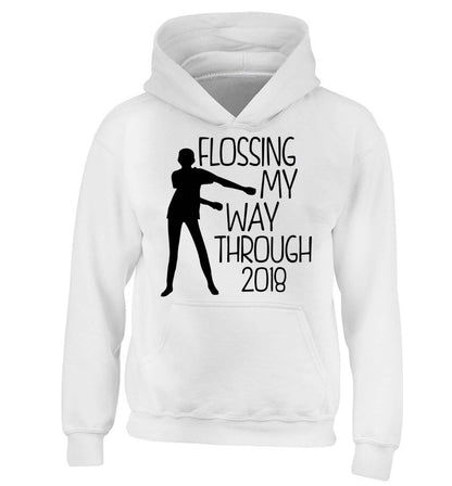 Flossing my way through 2018 children's white hoodie 12-13 Years