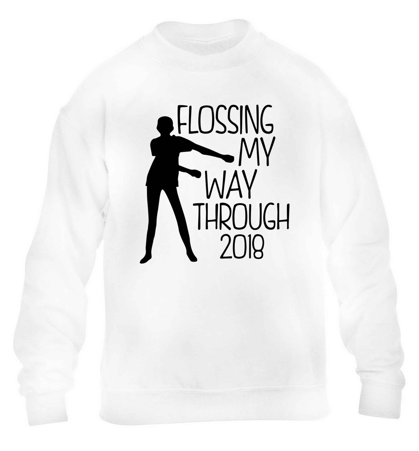 Flossing my way through 2018 children's white sweater 12-13 Years
