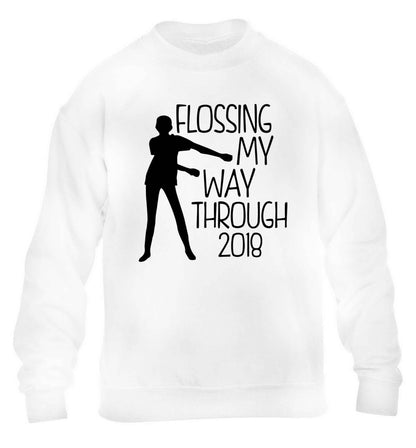 Flossing my way through 2018 children's white sweater 12-13 Years