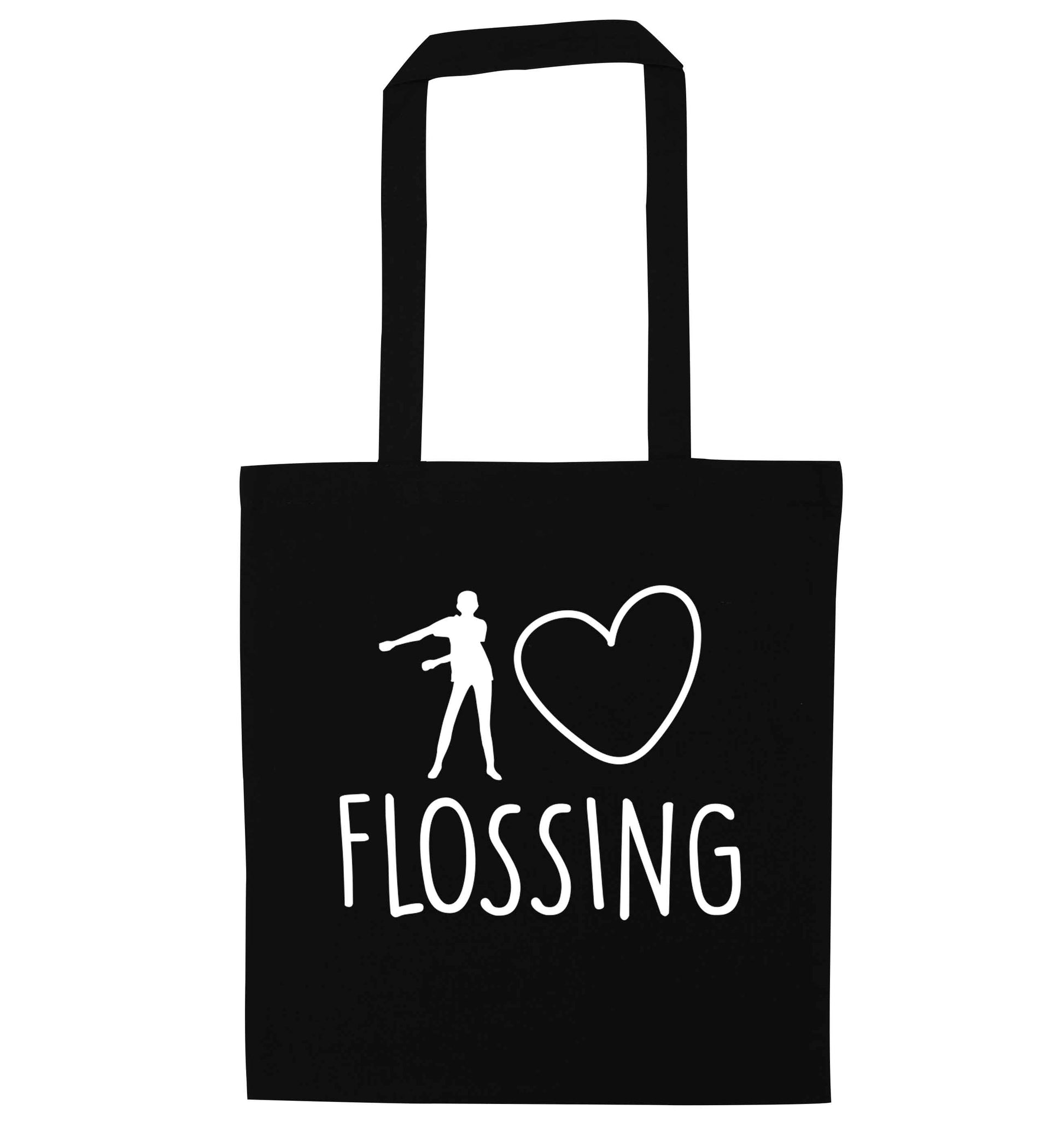 I love flossing black tote bag