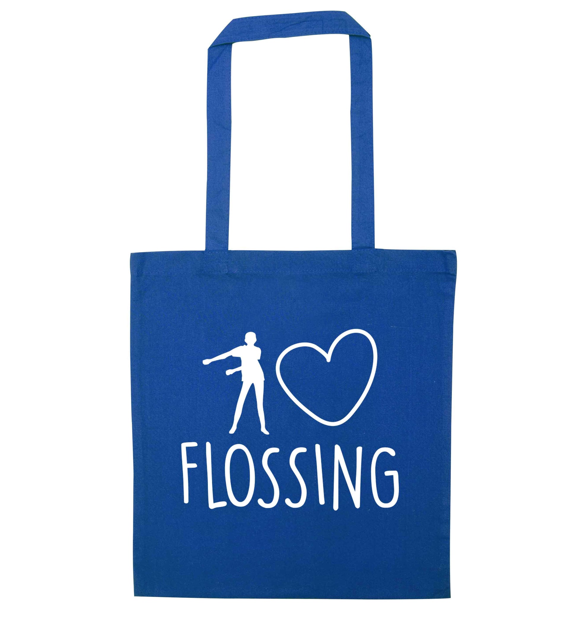 I love flossing blue tote bag