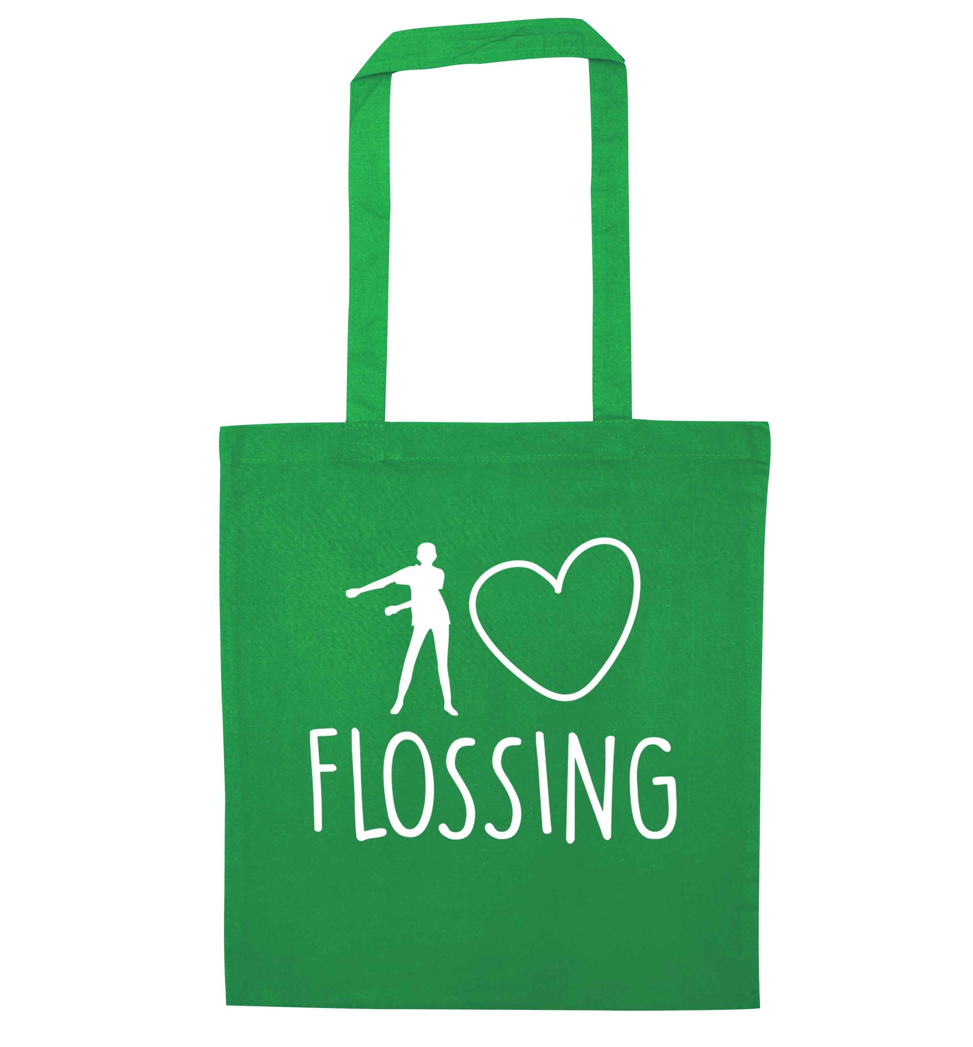 I love flossing green tote bag