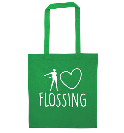 I love flossing green tote bag