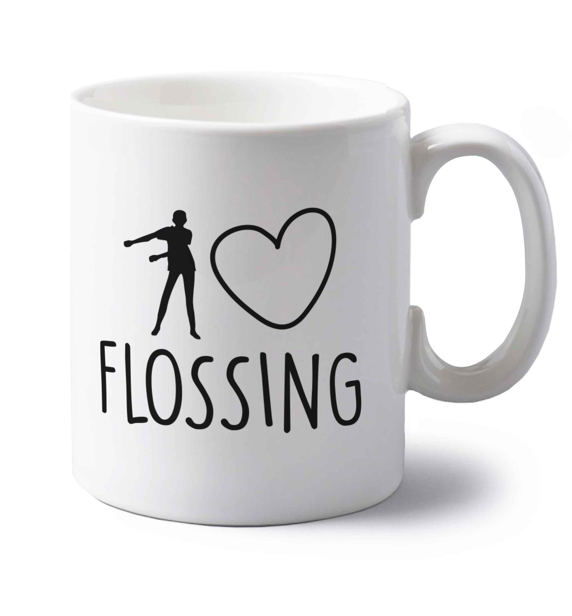 I love flossing left handed white ceramic mug 