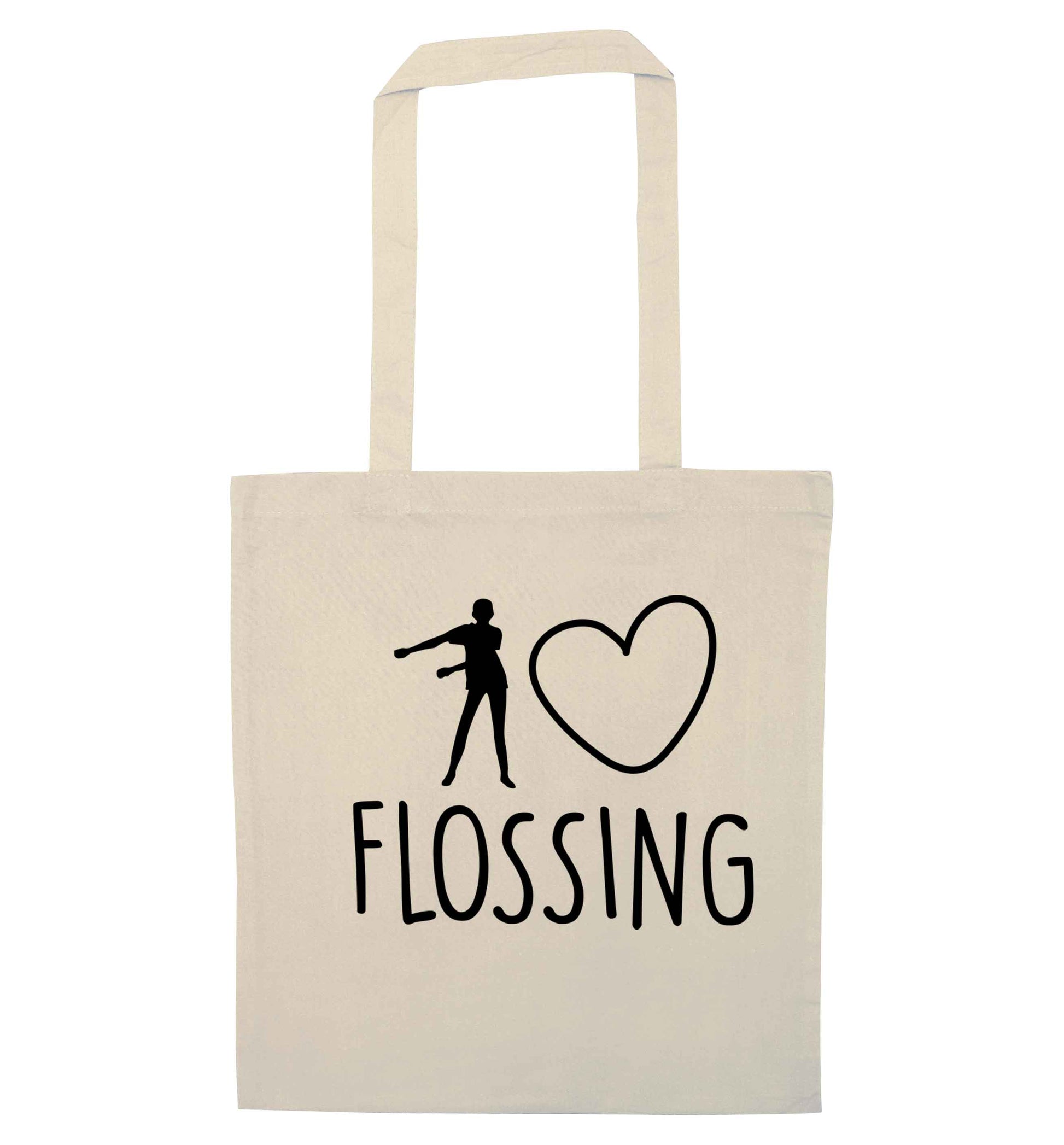 I love flossing natural tote bag