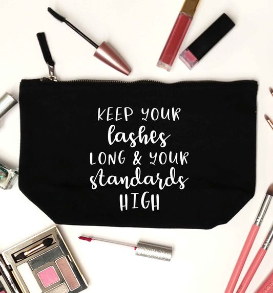 Keep your lashes long and your standards high black makeup bag