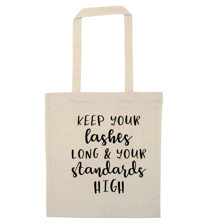 Keep your lashes long and your standards high natural tote bag