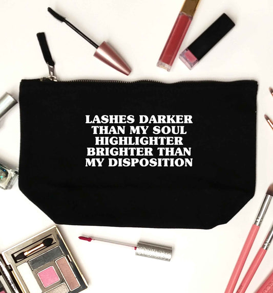 Lashes darker than my soul, highlighter brighter than my disposition black makeup bag
