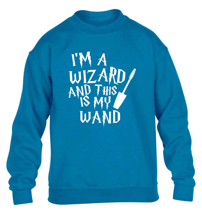 I'm a wizard and this is my wand children's blue sweater 12-13 Years
