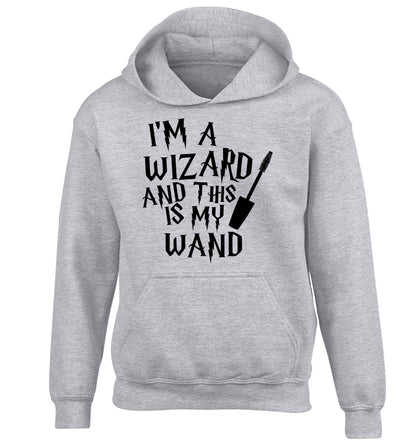 I'm a wizard and this is my wand children's grey hoodie 12-13 Years