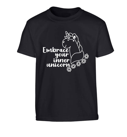 Embrace your inner unicorn Children's black Tshirt 12-13 Years