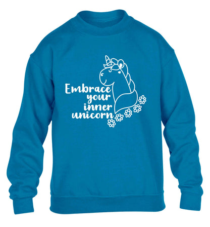 Embrace your inner unicorn children's blue sweater 12-13 Years