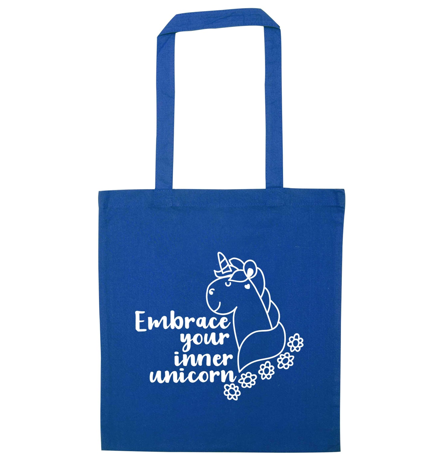 Embrace your inner unicorn blue tote bag