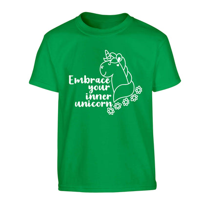Embrace your inner unicorn Children's green Tshirt 12-13 Years