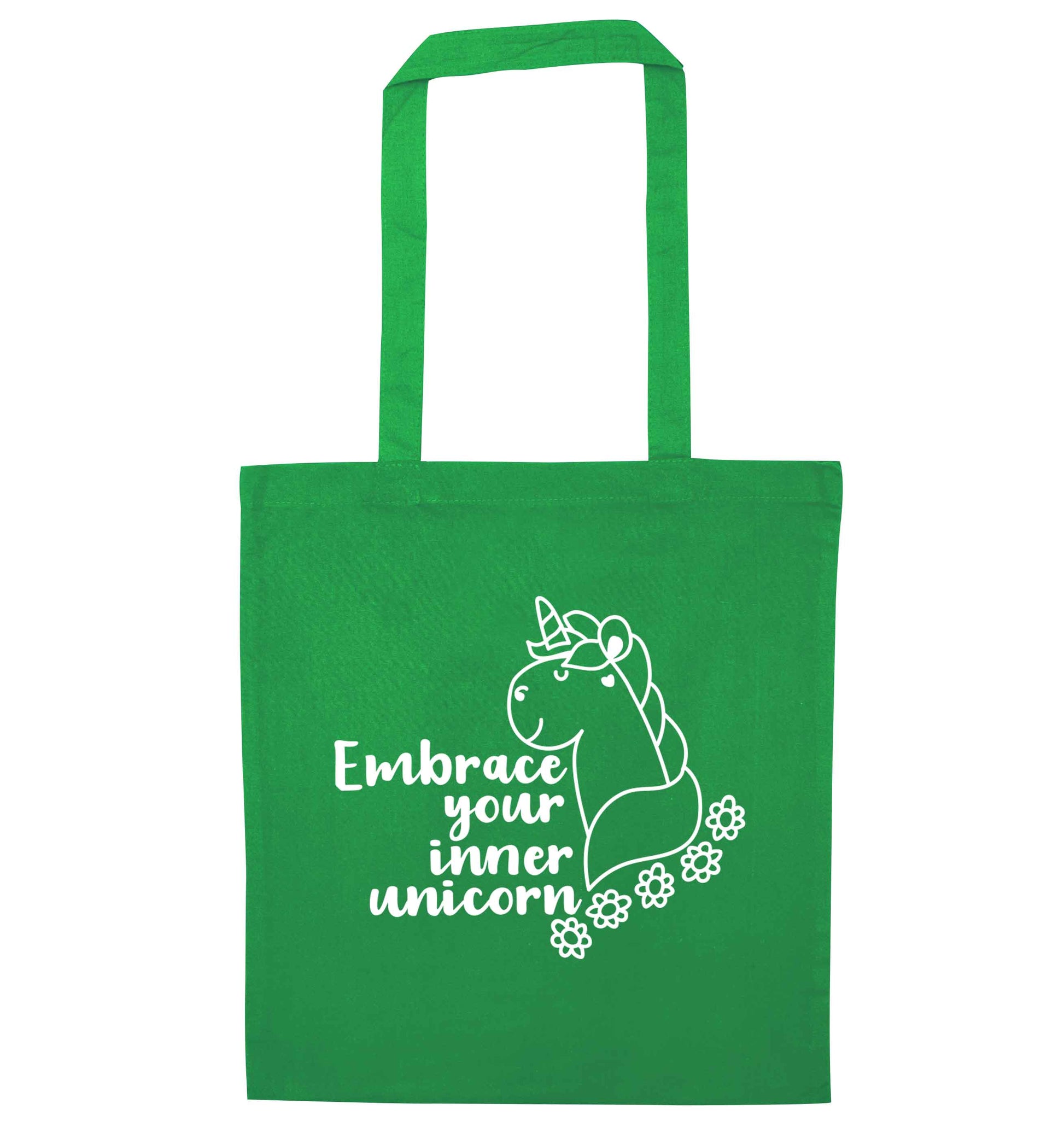 Embrace your inner unicorn green tote bag