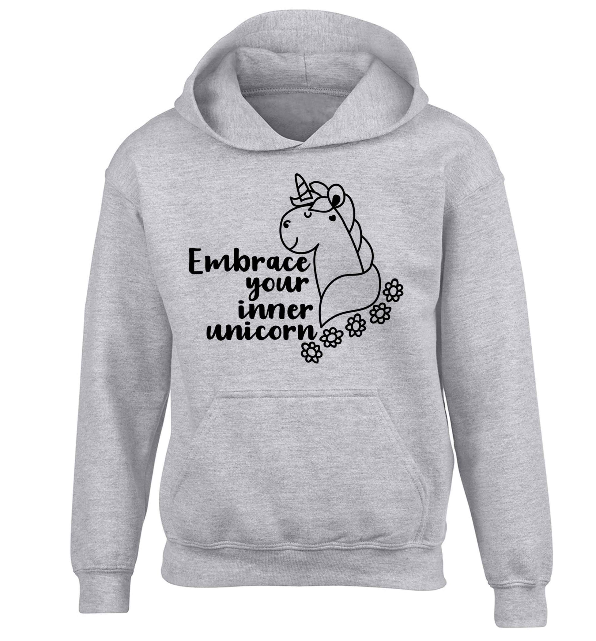 Embrace your inner unicorn children's grey hoodie 12-13 Years