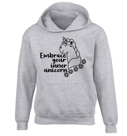 Embrace your inner unicorn children's grey hoodie 12-13 Years