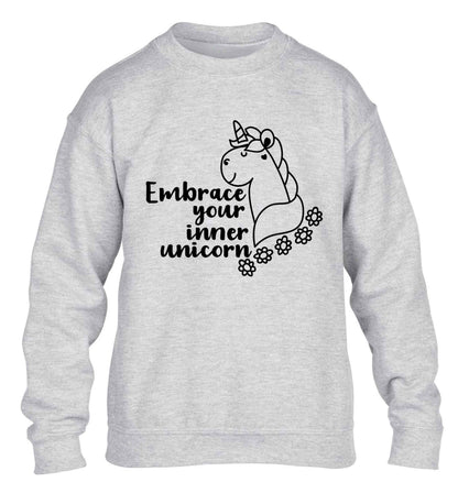 Embrace your inner unicorn children's grey sweater 12-13 Years