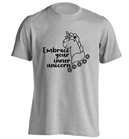 Embrace your inner unicorn adults unisex grey Tshirt 2XL