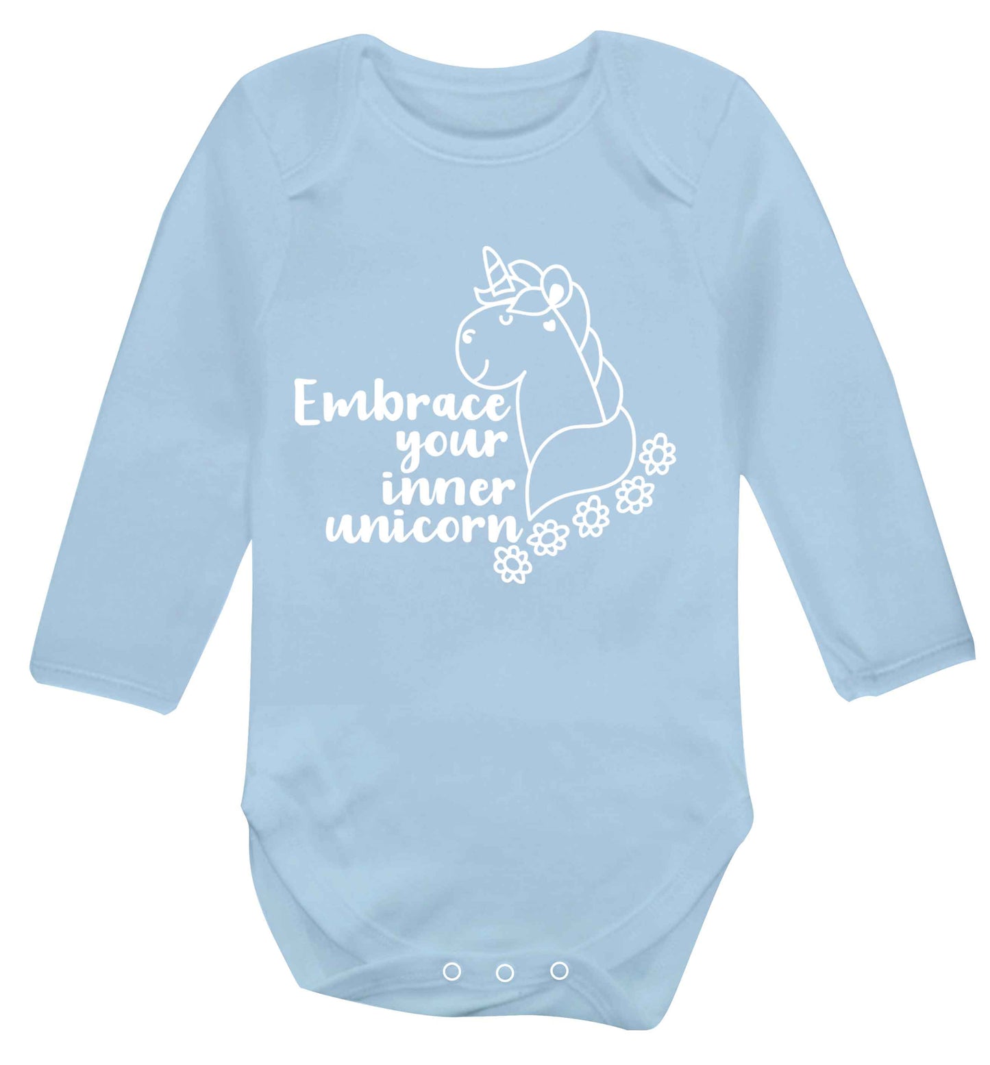 Embrace your inner unicorn Baby Vest long sleeved pale blue 6-12 months