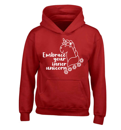 Embrace your inner unicorn children's red hoodie 12-13 Years