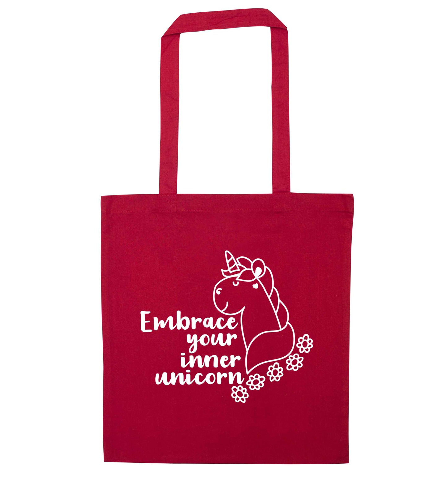 Embrace your inner unicorn red tote bag