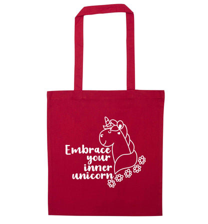 Embrace your inner unicorn red tote bag
