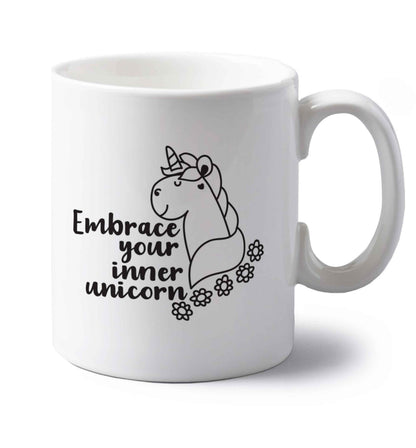 Embrace your inner unicorn left handed white ceramic mug 