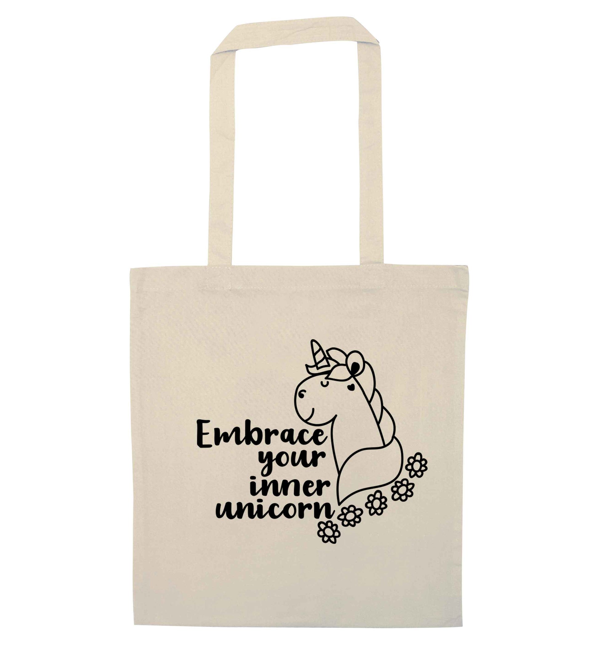 Embrace your inner unicorn natural tote bag