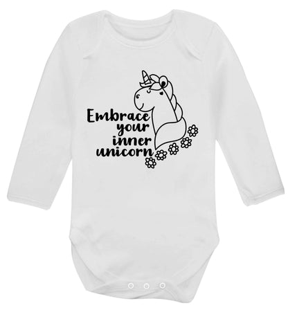 Embrace your inner unicorn Baby Vest long sleeved white 6-12 months