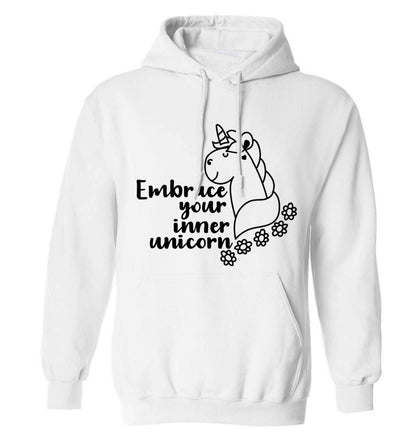 Embrace your inner unicorn adults unisex white hoodie 2XL