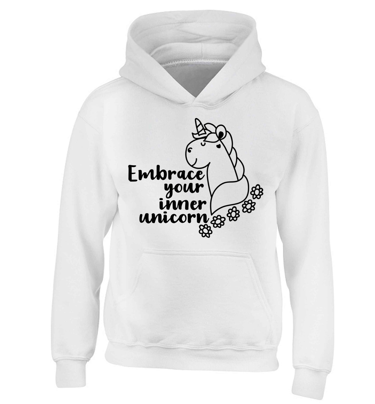 Embrace your inner unicorn children's white hoodie 12-13 Years