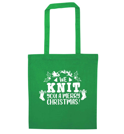 We knit you a merry Christmas green tote bag