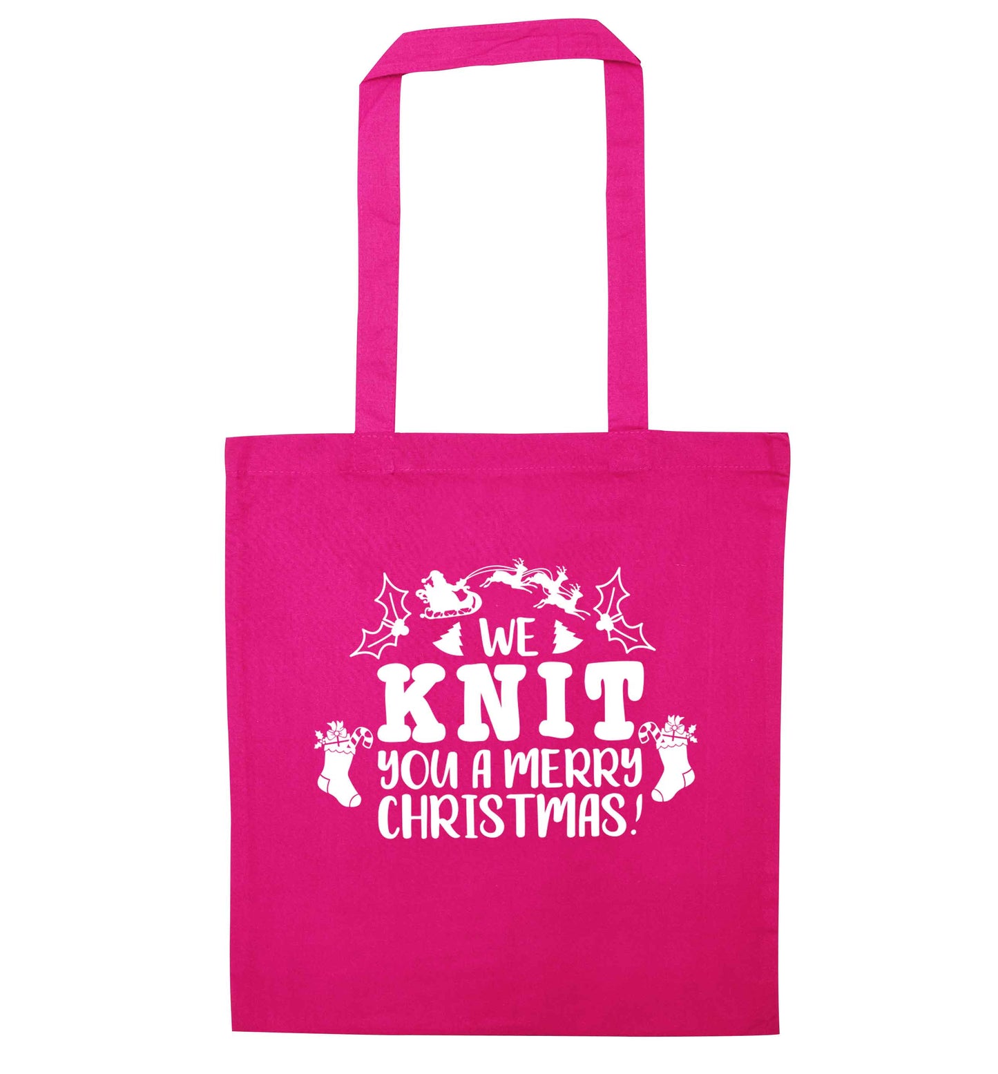 We knit you a merry Christmas pink tote bag