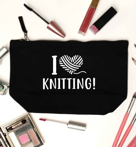 I love knitting black makeup bag
