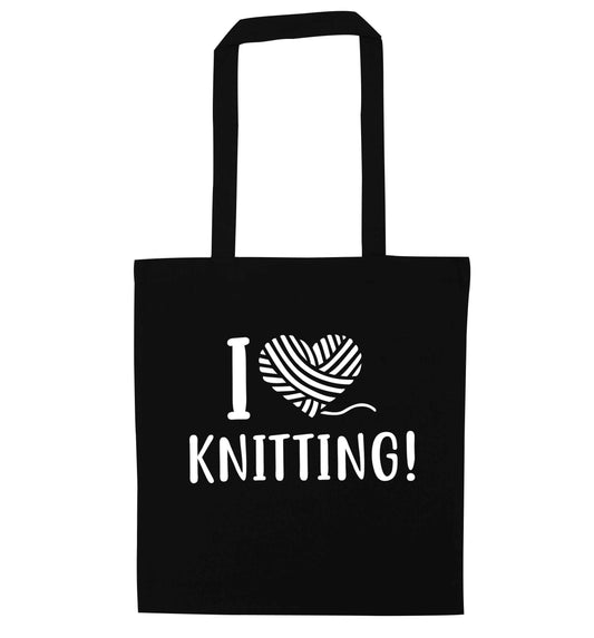I love knitting black tote bag