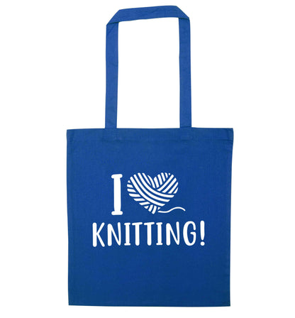 I love knitting blue tote bag