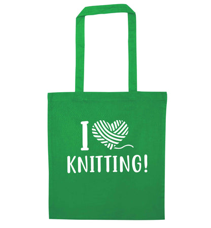 I love knitting green tote bag