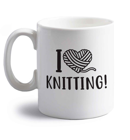 I love knitting right handed white ceramic mug 
